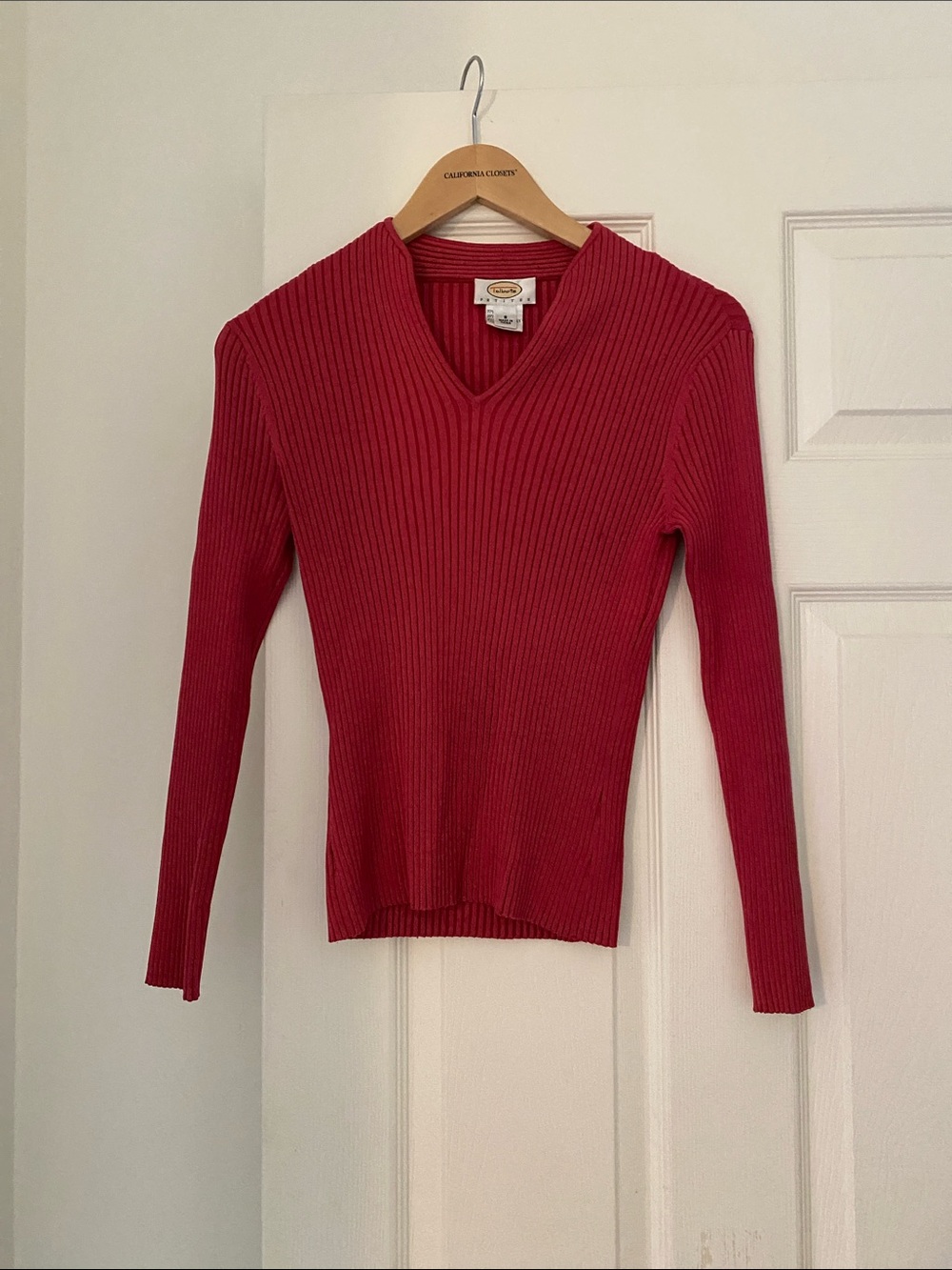 Talbots Red Ribbed V-Neck Sweater